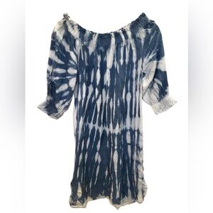 Style Envy Blue and White Tie-Dye Off-Shoulder Dress